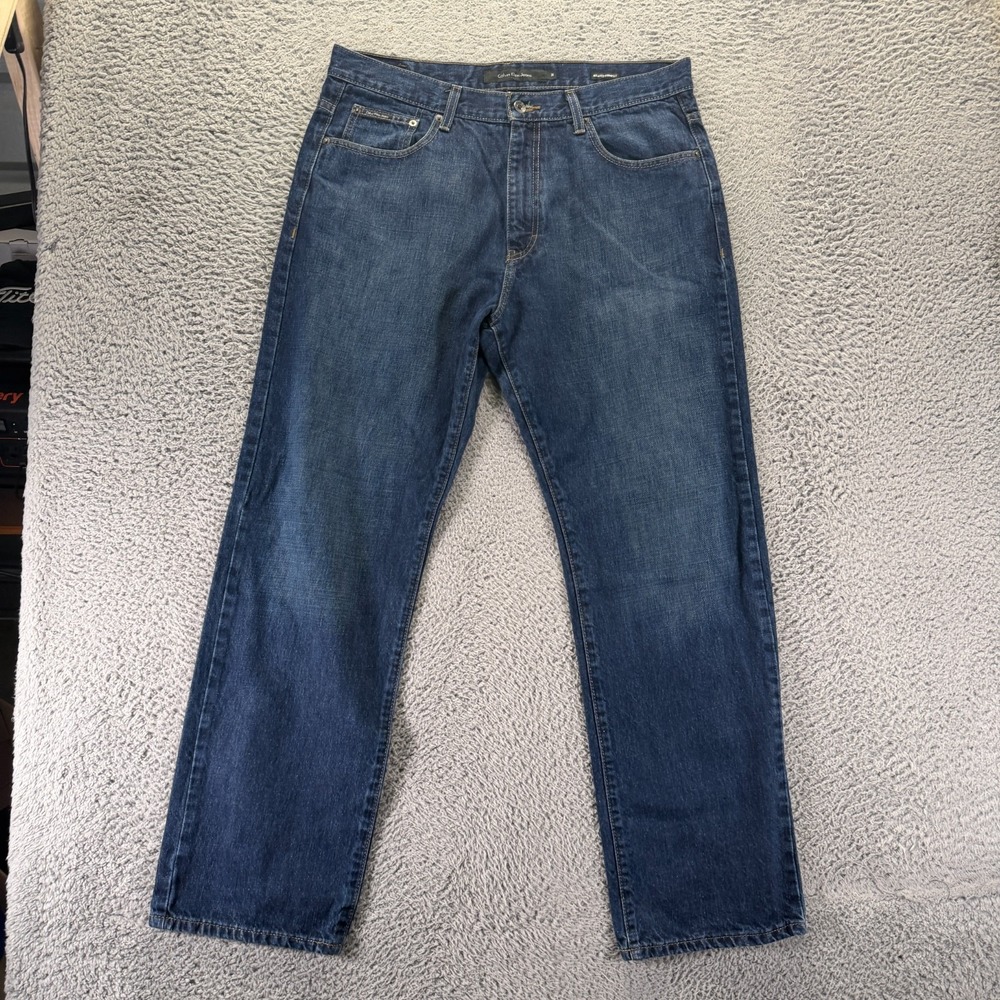 Calvin Klein Jeans Mens 36x32 Blue Cotton Denim Straight Relaxed Faded Travel